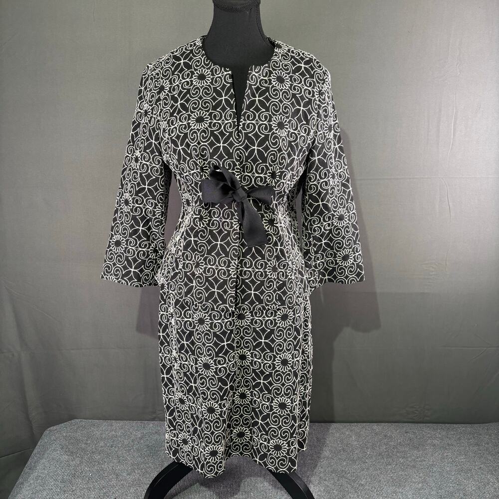 Linen Suit Women’s 6 Bandolino Jacket Skirt Embroidered Floral Corp Black White - Picture 1 of 15